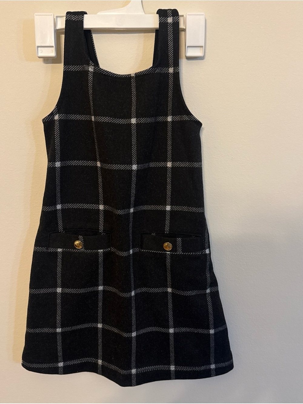 abercrombie kids Black Windowpane Pinafore Dress with Gold Buttons